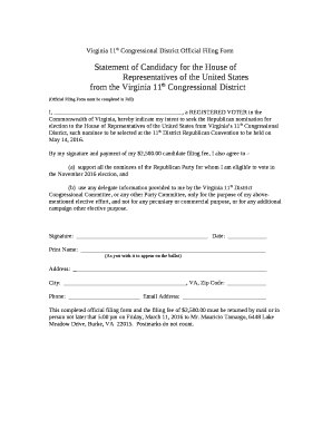 Virginia 11th Congressional District Official Filing Form
