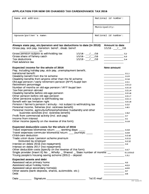 APPLICATION FOR NEW OR CHANGED TAX CARD/ADVANCE TAX 2016