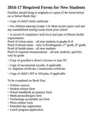 2016-17 Required Forms for New Students