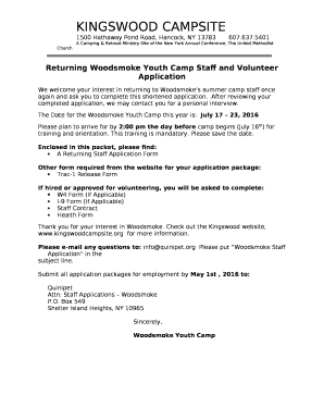 Returning Woodsmoke Youth Camp Staff and Volunteer Application