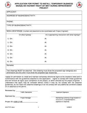 APPLICATION FOR PERMIT TO INSTALL TEMPORARY BUSINESS SIGN(S) ON HIGHWAY RIGHT-OF-WAY DURING IMPROVEMENT PROJECT