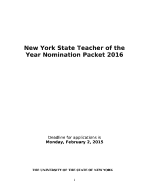 New York State Teacher of the Year Nomination Packet 2016