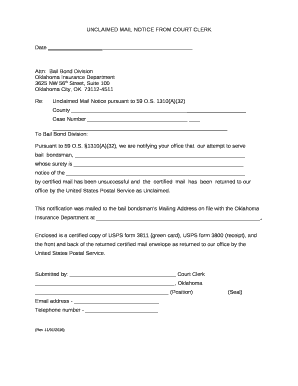 UNCLAIMED MAIL NOTICE FROM COURT CLERK