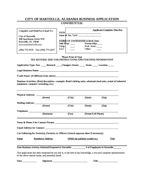 CITY OF HARTSELLE, ALABAMA BUSINESS APPLICATION