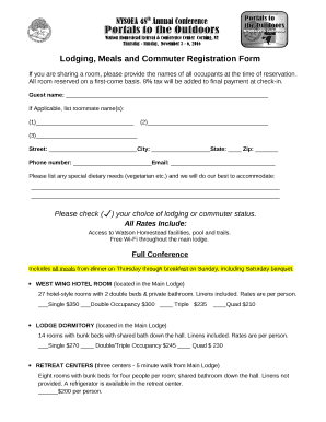 Lodging, Meals and Commuter Registration Form