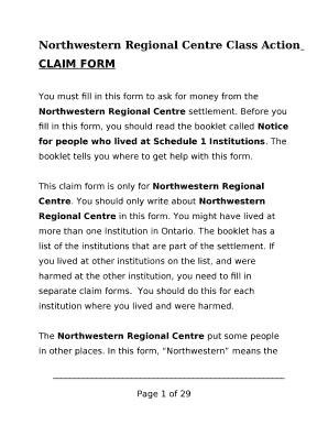Northwestern Regional Centre Class Action