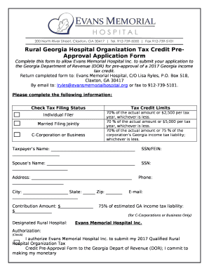 Rural Georgia Hospital Organization Tax Credit Pre-Approval Application Form