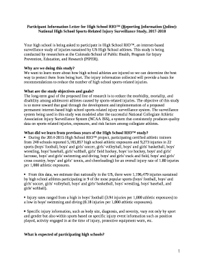 Participant Information Letter for High School RIO (Reporting Information Online): National High School Sports-Related Injury Surveillance Study, 2017-2018