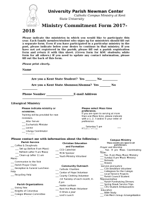 Ministry Commitment Form 2017-2018
