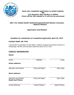 Send only completed application to Julieta Gabiola, MD