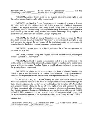 It was moved by Commissioner and duly seconded by Commissioner to adopt the following Resolution: