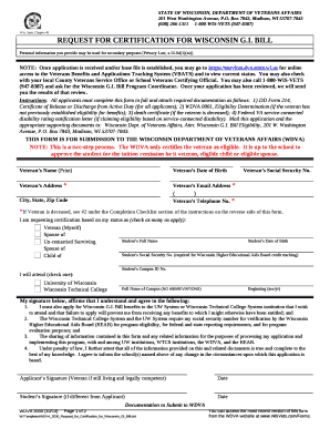 REQUEST FOR CERTIFICATION FOR WISCONSIN G
