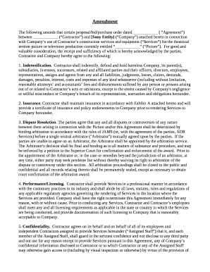 The following amends that certain proposal/bid/purchase order dated ( Agreement) between (Contractor) and Sony Entity (Company) attached hereto in connection with Companys use of Contractors construction services and equipment (Services)