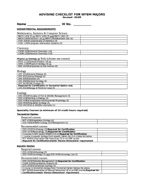 ADVISING CHECKLIST FOR WFBM MAJORS