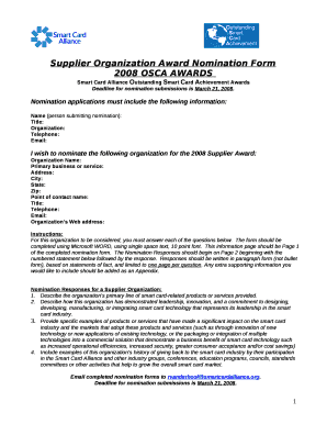 Supplier Organization Award Nomination Form