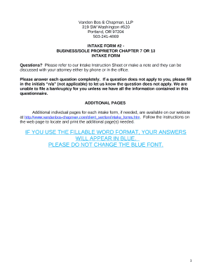 INTAKE FORM #2 -