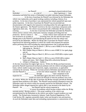 On the Plaintiff purchased a (year) (vehicle) from Defendant at a cost of