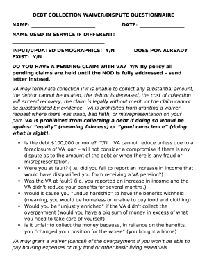 DEBT COLLECTION WAIVER/DISPUTE QUESTIONNAIRE