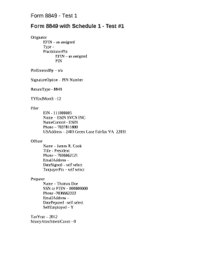 Form 8849 with Schedule 1 - Test #1