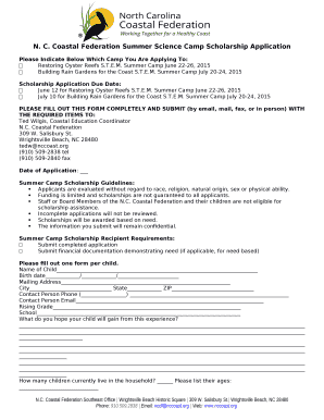 Coastal Federation Summer Science Camp Scholarship Application