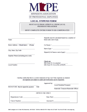 LOCAL STIPEND FORM