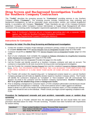 Drug Screen and Background Investigation Toolkit for Southern Company Contractors