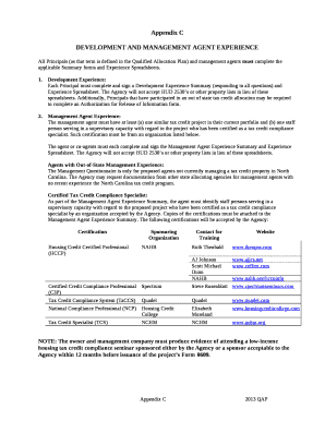 Each Principal must complete and sign a Development Experience Summary (responding to all questions) and Experience Spreadsheet
