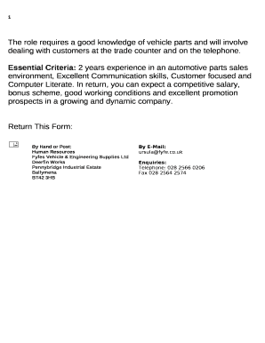 The role requires a good knowledge of vehicle parts and will involve