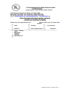 APPLICATION FOR SHIP RADIO LICENCE