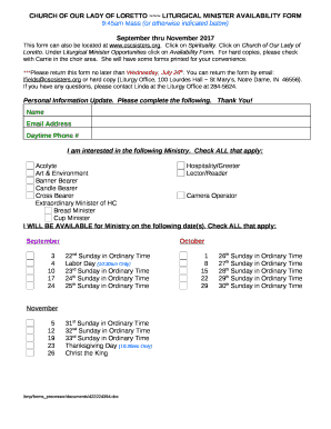 CHURCH OF OUR LADY OF LORETTO LITURGICAL MINISTER AVAILABILITY FORM