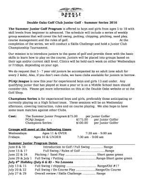 Double Oaks Golf Club Junior Golf - Summer Series 2016