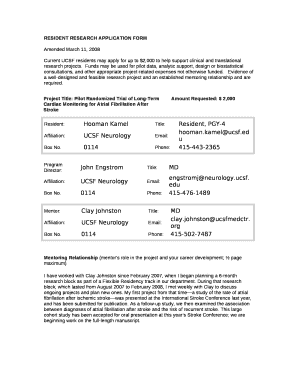 RESIDENT RESEARCH APPLICATION FORM