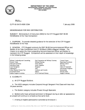 SUBJECT:Memorandum of Instruction (MOI) for the CTF Rugged OEF 06-08 NCO/Soldier of the Year Competition