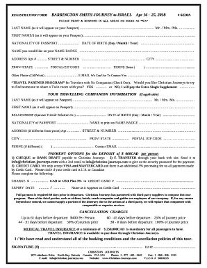 REGISTRATION FORMBARRINGTON-SMITH JOURNEY to ISRAELApr 16 25, 2018# 6220A