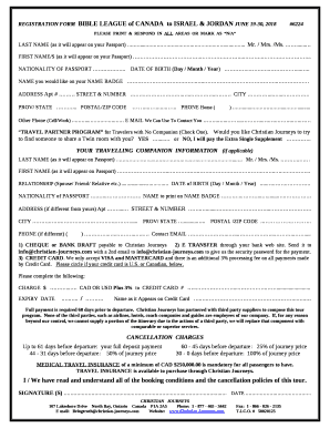 REGISTRATION FORMBIBLE LEAGUE of CANADAto ISRAEL & JORDAN JUNE 19-30, 2018#6224