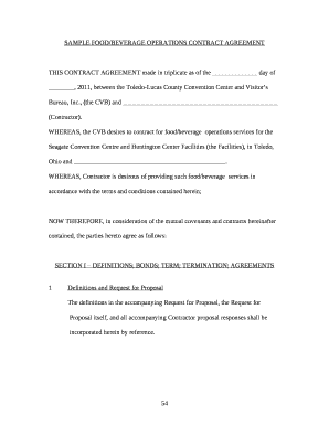 SAMPLE FOOD/BEVERAGE OPERATIONS CONTRACT AGREEMENT