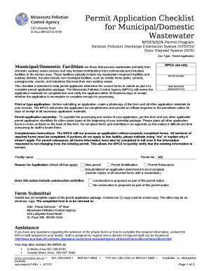 Permit Application Checklist for Municipal/Domestic Wastewater