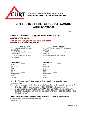 2017 CONSTRUCTORS CISE AWARD APPLICATION