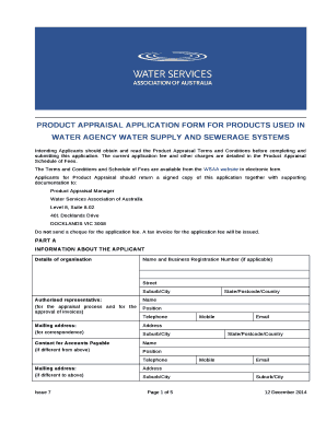 PRODUCT APPRAISAL APPLICATION FORM FOR PRODUCTS USED IN WATER AGENCY WATER SUPPLY AND SEWERAGE SYSTEMS