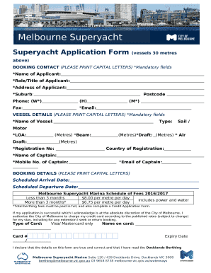 Superyacht Application Form (vessels 30 metres above)