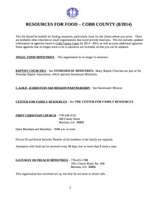 This list should be helpful for finding resources, particularly food, for the clients whom you serve