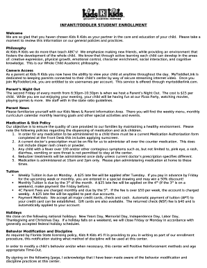 INFANT/TODDLER STUDENT ENROLLMENT