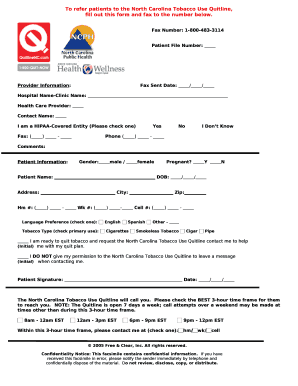 To refer patients to the North Carolina Tobacco Use Quitline,