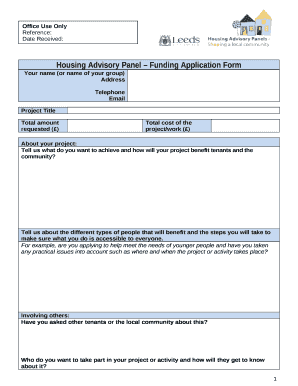 Housing Advisory Panel Funding Application Form