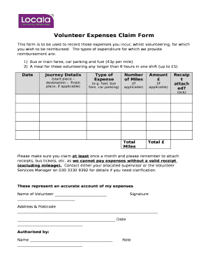 This form is to be used to record those expenses you incur, whilst volunteering, for which you wish to be reimbursed