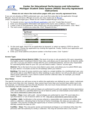 Center for Educational Performance and Information Michigan Student Data System (MSDS) Security Agreement Instructions