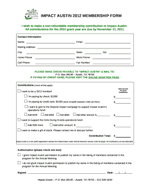 IMPACT AUSTIN 2012 MEMBERSHIP FORM