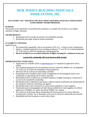 SALVATORE SAL MAURO & THE NEW JERSEY BUILDING OFFICIALS ASSOCIATION SCHOLARSHIP AWARD PROGRAM