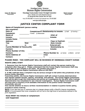 JUSTICE CENTER COMPLAINT FORM
