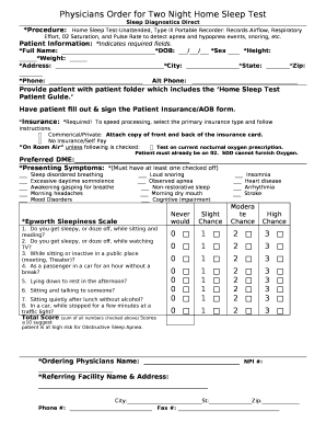 Physicians Order for Two Night Home Sleep Test